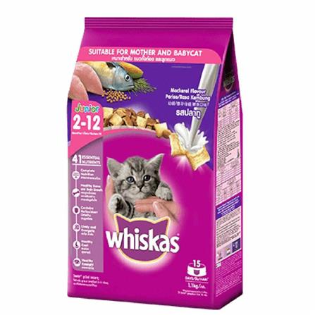 อาหารแมว WHISKAS JUNIOR พ็อกเก็ตนม รสปลาทู 1.1 กก.