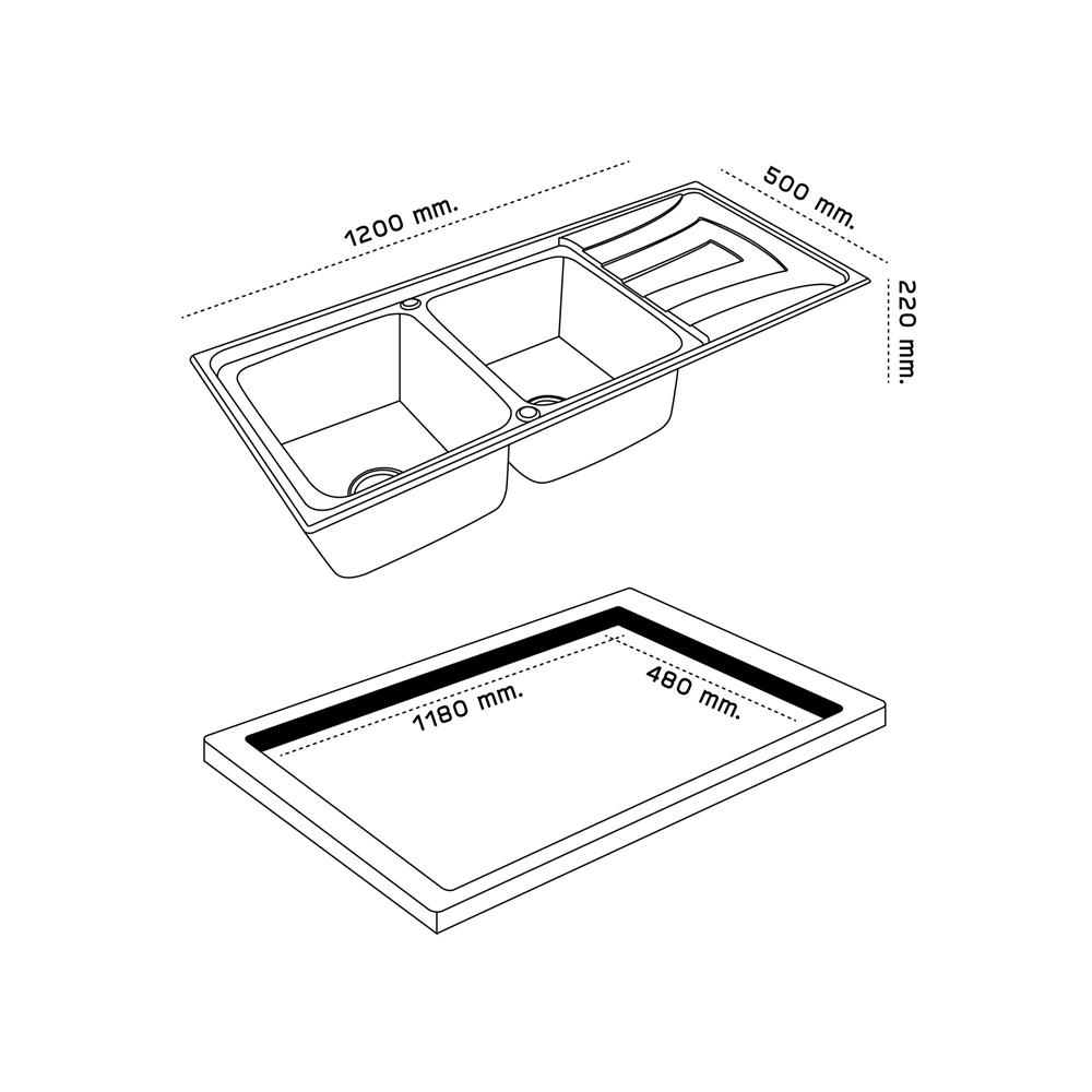 ซิงค์ฝัง 2 หลุม 1 ที่พัก DYNA HOME DH-12050QB สีเงิน
