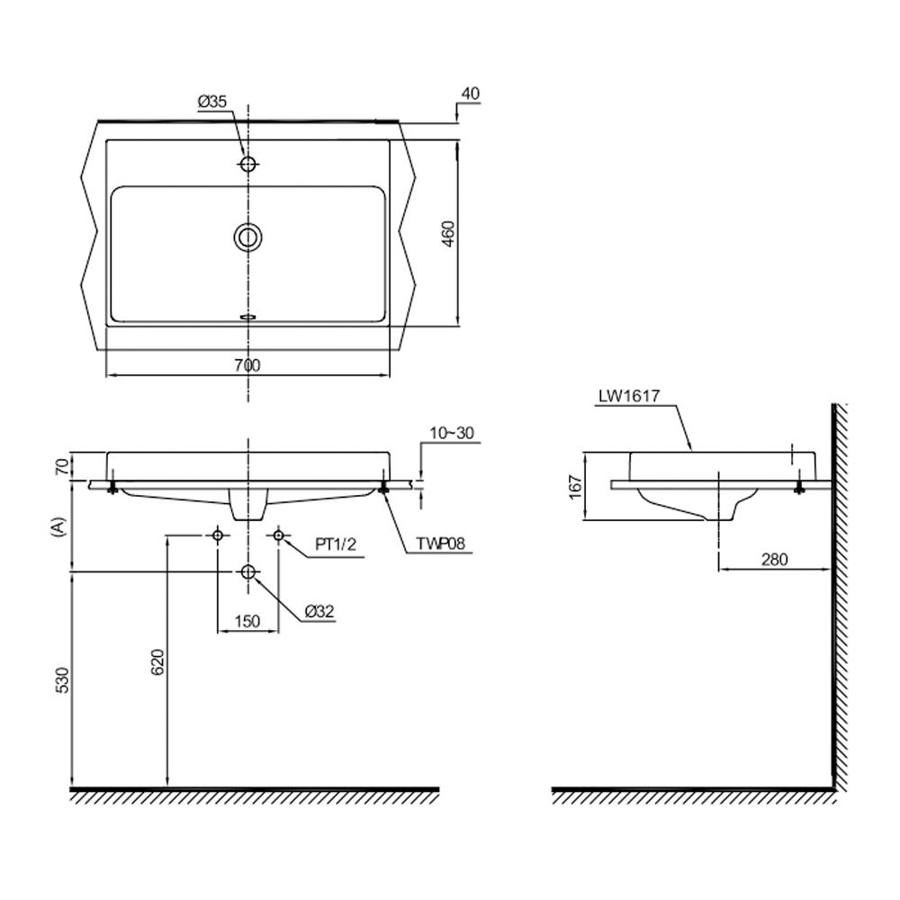 อ่างล้างหน้าวางบน TOTO LW1617C สีขาว