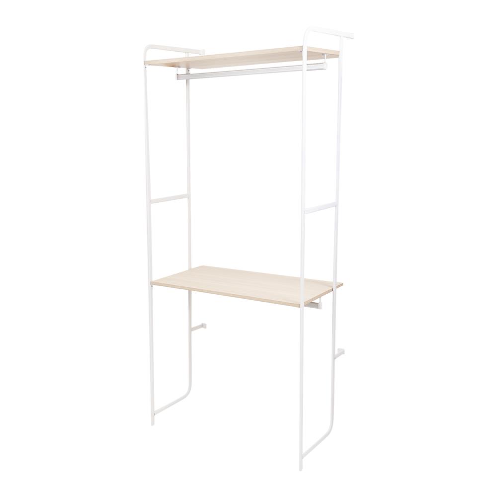 ราวแขวนผ้าติดผนัง 2 ราวแขวนพร้อมชั้นวางของ 90 ซม. PLIM BLISS สีขาว/วอลนัท