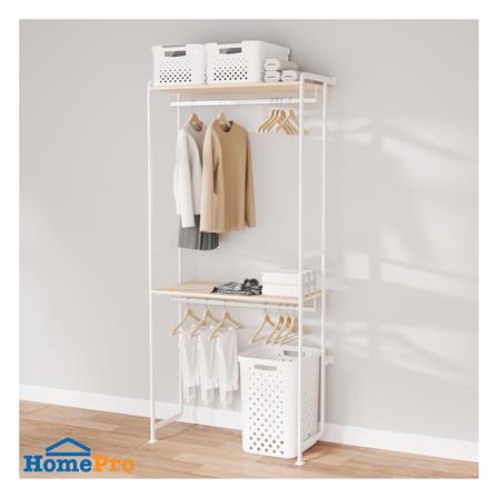 ราวแขวนผ้าติดผนัง 2 ราวแขวนพร้อมชั้นวางของ 90 ซม. PLIM BLISS สีขาว/วอลนัท_3