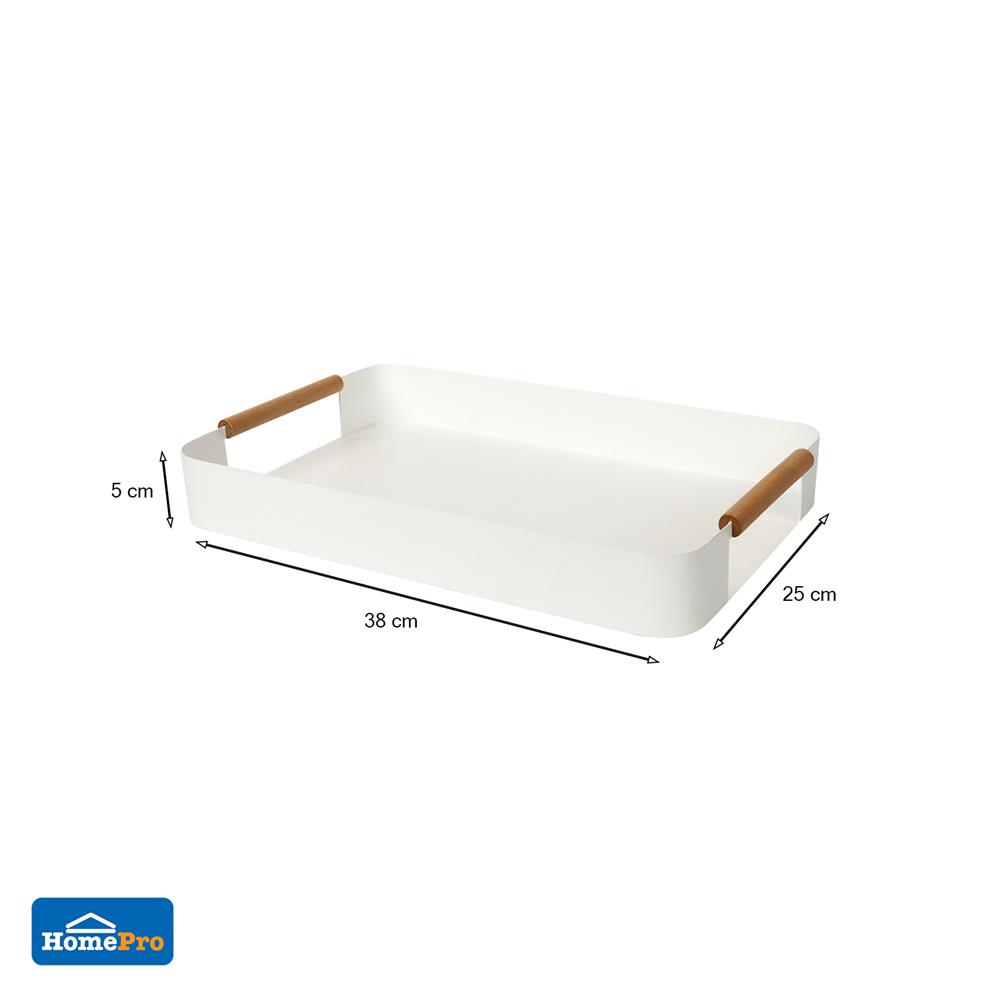 ถาด STEEL KECH WOOD HANDLE 38x25x5ซม. สีขาว