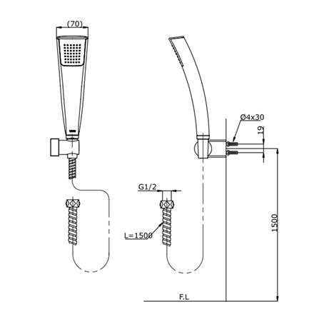 ชุดฝักบัวสายอ่อน 1 ระดับ TOTO รุ่น TTSH103ECFK สีโครม_1
