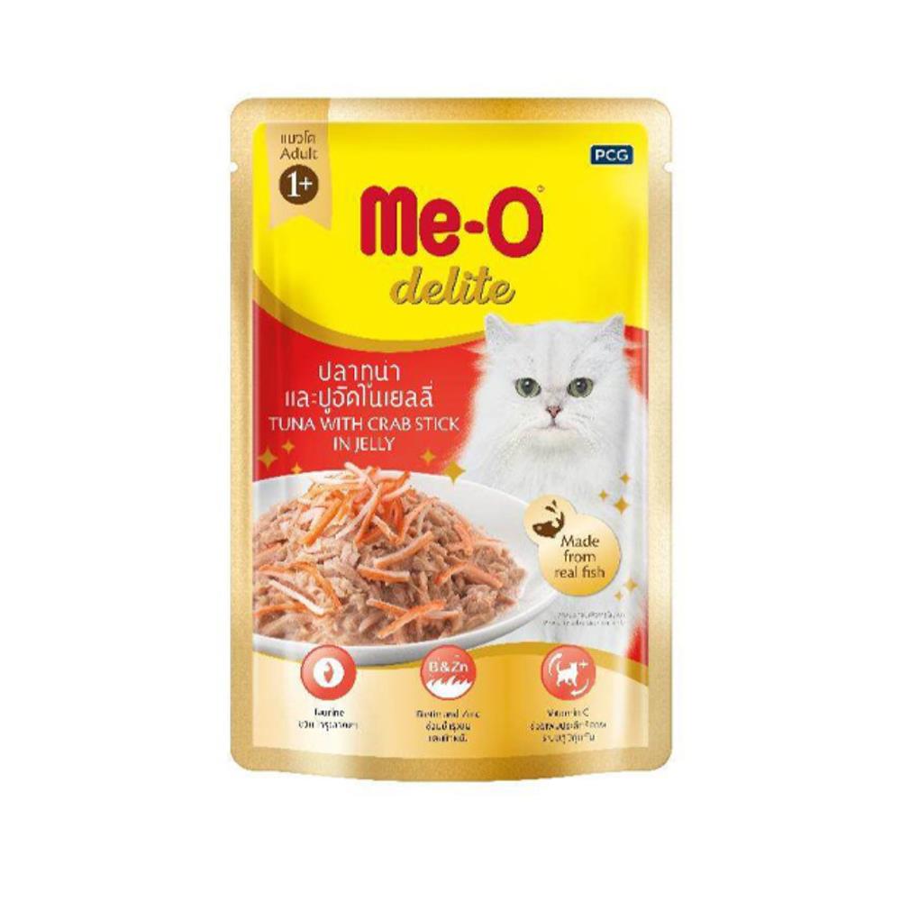 อาหารเปียกแมว MEO DELITE ทูน่าและปูอัดในเจลลี่ 70 ก.
