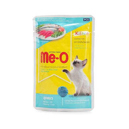 อาหารเปียกแมว MEO KITTEN รสปลาทูน่าและปลาซาร์ดีนในเจลลี่ 80 ก.