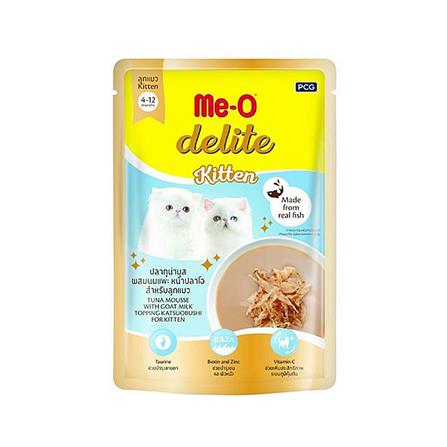 อาหารเปียกแมว MEO DELITE KITTEN ปลาทูน่ามูส ผสมนมแพะ หน้าปลาโอ 70 ก._0