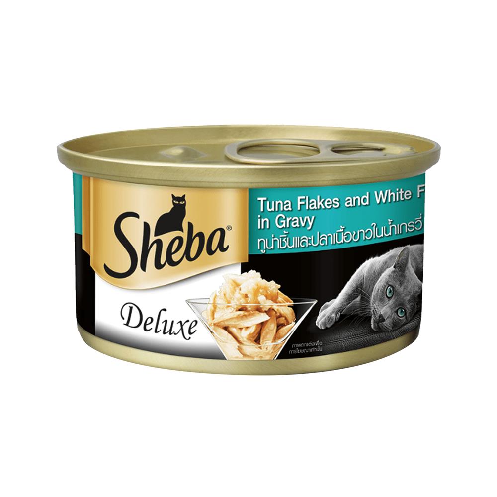 อาหารเปียกแมว SHEBA DELUXE TUNA AND WHITE FISH IN GRAVY 85 ก.