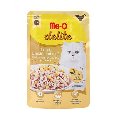 อาหารเปียกแมว MEO DELITE ปลาทูน่าผสมไข่ตุ๋นในเกรวี่ 70 ก.