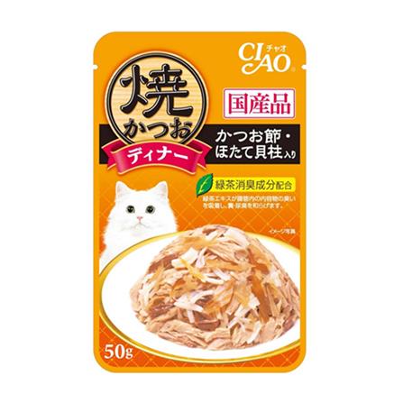 อาหารเปียกแมว CIAO GRILLED TUNA IN JELLY SCALLOP AND KATSUOBUSHI 50 ก.