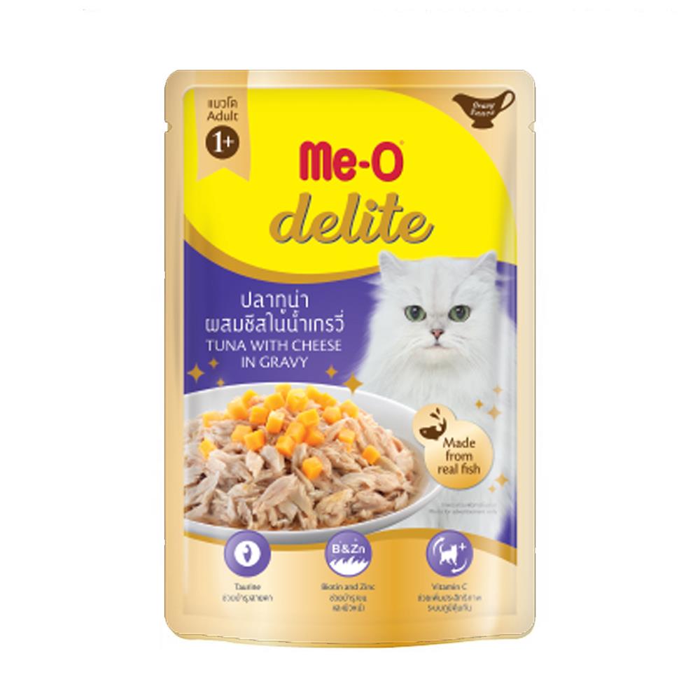 อาหารเปียกแมว MEO DELITE ปลาทูน่าผสมชีสในน้ำเกรวี่ 70 ก.