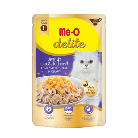 อาหารเปียกแมว MEO DELITE ปลาทูน่าผสมชีสในน้ำเกรวี่ 70 ก._0
