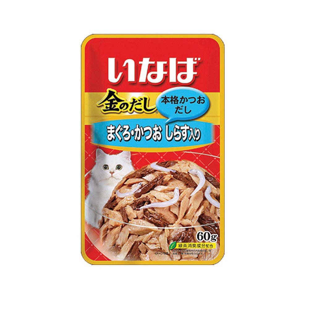 อาหารเปียกแมว INABA รสทูน่าเนื้อขาวและเนื้อแดงหน้าปลาข้าวสารในเยลลี่ 60 ก.