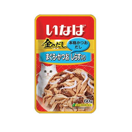 อาหารเปียกแมว INABA รสทูน่าเนื้อขาวและเนื้อแดงหน้าปลาข้าวสารในเยลลี่ 60 ก.