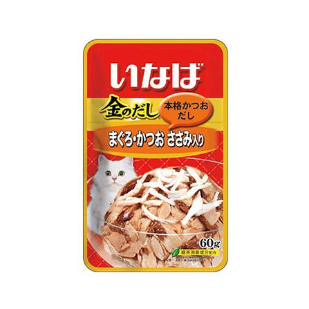 อาหารเปียกแมว INABA รสทูน่าเนื้อขาวและเนื้อแดงหน้าเนื้อสันในไก่ในเยลลี่ 60 ก.