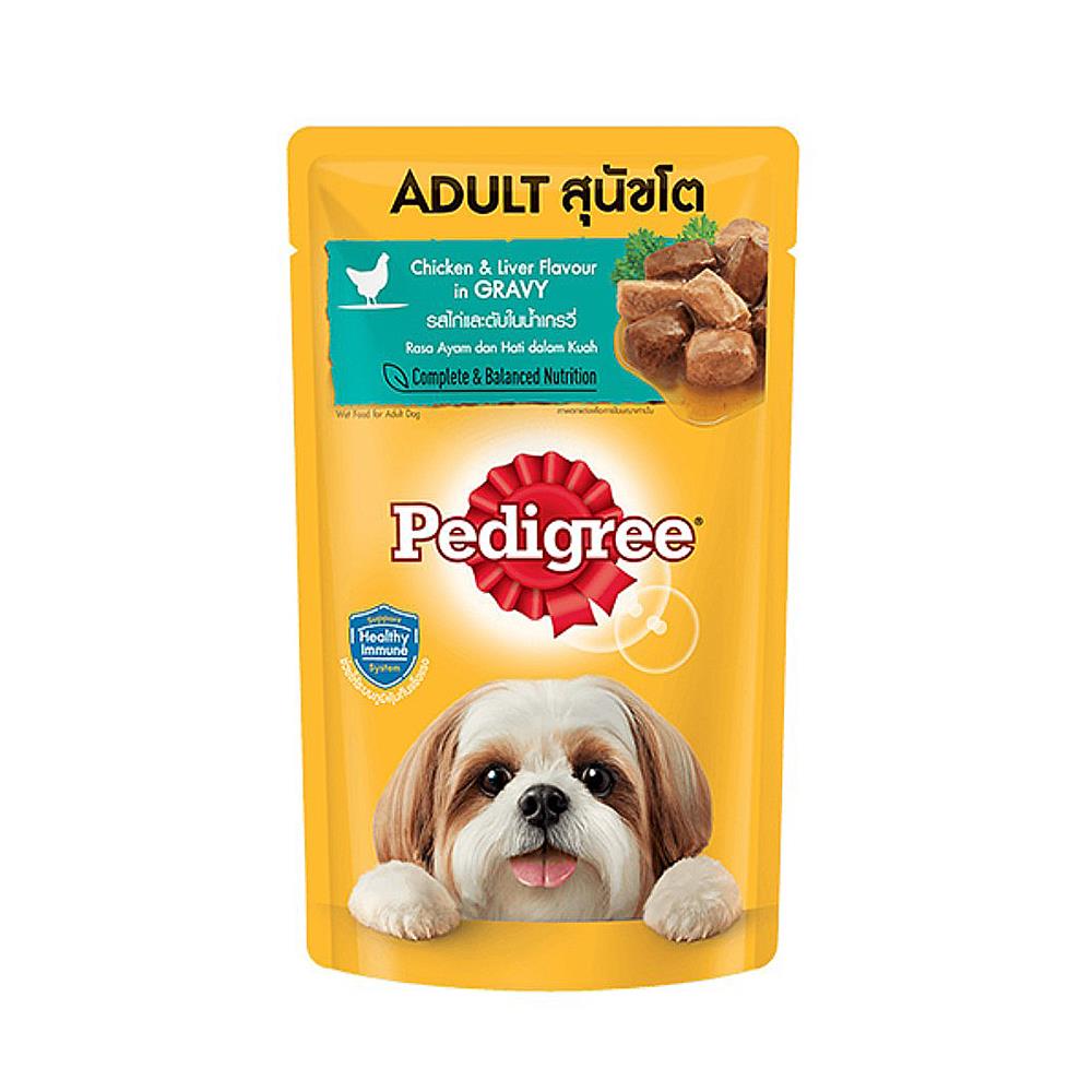 อาหารเปียกสุนัข PEDIGREE ADULT รสไก่และตับในน้ำเกรวี่ 130 ก.