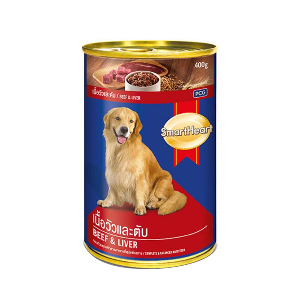 อาหารเปียกสุนัข SMARTHEART ADULT รสเนื้อวัวและตับ 400 ก.