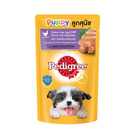 อาหารเปียกสุนัข PEDIGREE PUPPY รสไก่ ตับ และไข่บดพร้อมผัก 130 ก.