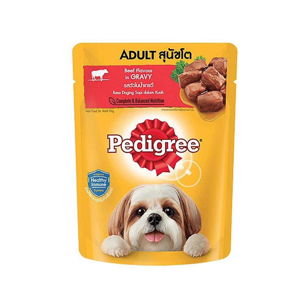 อาหารเปียกสุนัข PEDIGREE ADULT รสเนื้อวัวในน้ำเกรวี่ 130 ก.