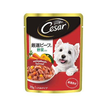 อาหารเปียกสุนัข CESAR เนื้อพร้อมผักในน้ำเกรวี่ 70 ก.