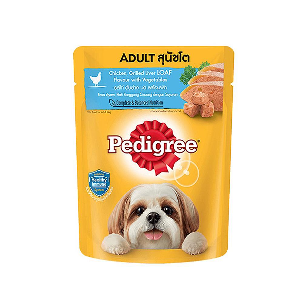 อาหารเปียกสุนัข PEDIGREE ADULT รสไก่ตับย่างบดพร้อมผัก 130 ก.