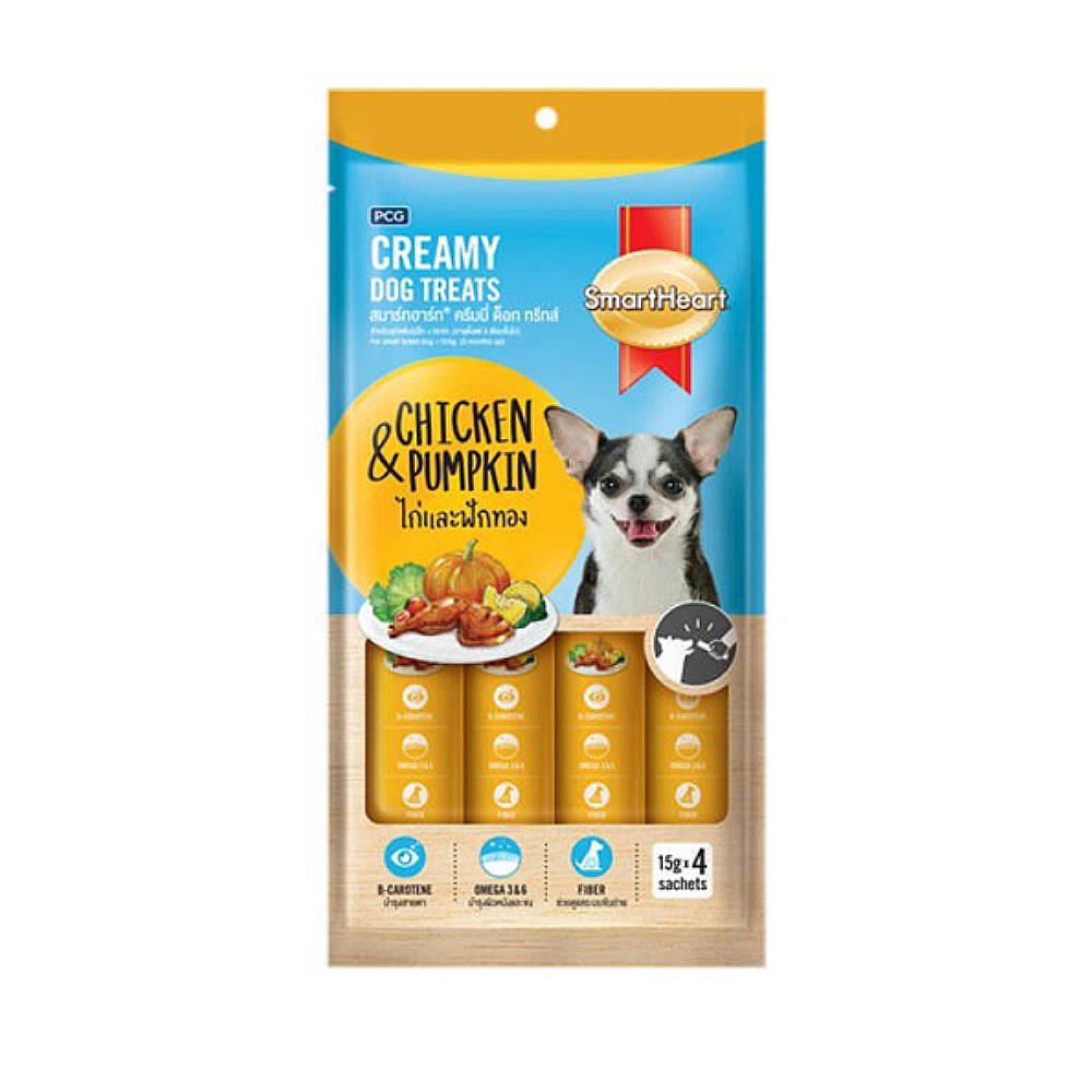 ขนมสุนัข SMARTHEART CREAMY DOG TREATS รสไก่และฟักทอง 60 ก.