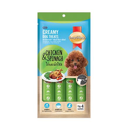 ขนมสุนัข SMARTHEART CREAMY DOG TREATS รสไก่และผักโขม 60 ก.