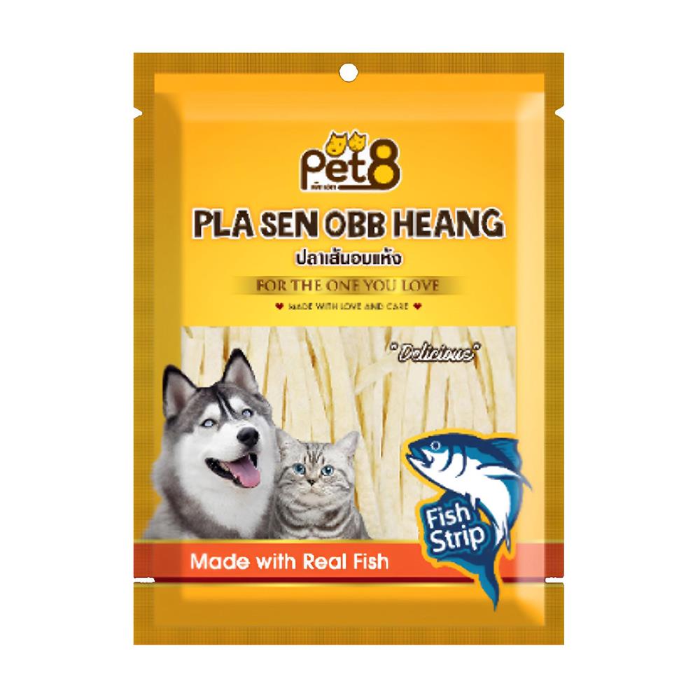 ขนมปลาเส้นแบบแผ่น สำหรับสุนัขและแมว PET 8 FISH STRIP 150 ก.