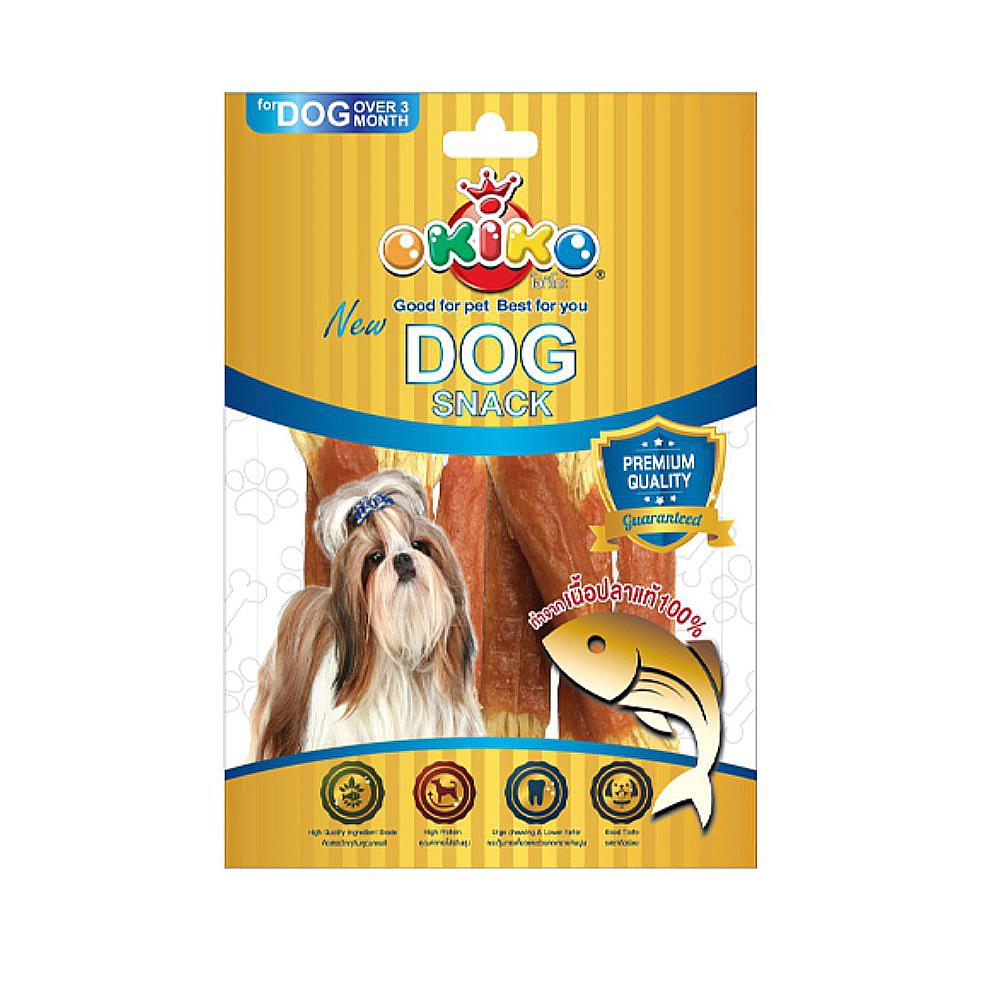 ขนมสุนัข OKIKO ปลาแซลมอนพันปลาเส้น 225 ก.