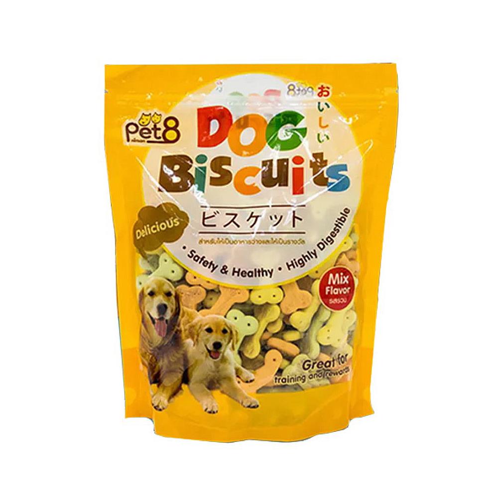ขนมสุนัข PET8 DOG BISCUIT รูปกระดูก รวมรส 320 ก.