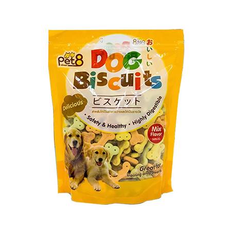 ขนมสุนัข PET8 DOG BISCUIT รูปกระดูก รวมรส 320 ก.