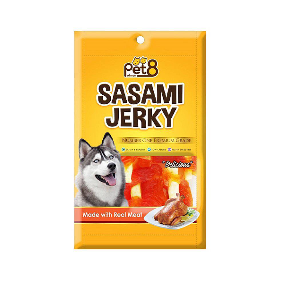 ขนมสุนัข PET8 SASAMI JERKY JJ12 เนื้อไก่ 2.5 นิ้ว 320 ก.