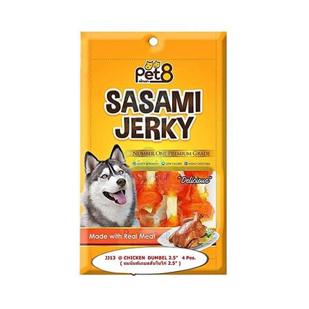 ขนมสุนัข PET8 SASAMI JERKY JJ13 น่องไก่ 2.5 นิ้ว 320 ก.