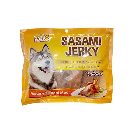 ขนมสุนัข PET8 SASAMI JERKY สันในไก่อบแห้ง 160 ก.