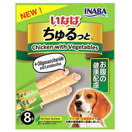 ขนมสุนัข INABA STICK CHICKEN & VEGETABLES PLUS OLIGOSACCHARIDE แพ็ก 8 ชิ้น