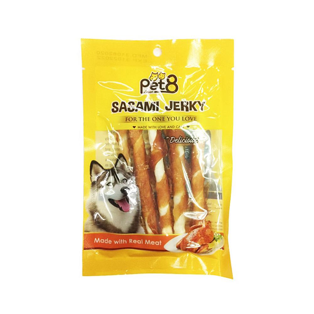 ขนมสุนัข PET8 SASAMI JERKY JJ14 ไก่พันครันชี่ขาว 50 ก.