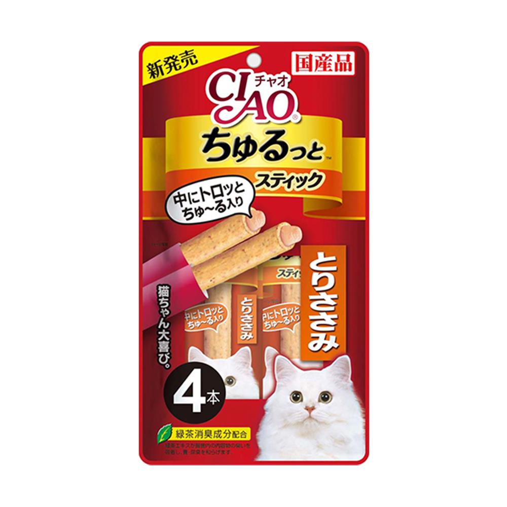 ขนมแมวเลีย CIAO CHURU STICK SASAMI CHICKEN แพ็ก 4 ชิ้น