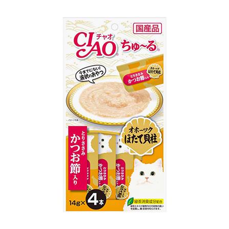 ขนมแมวเลีย CIAO-CHURU CHICKEN & SCALLOP แพ็ก 4 ชิ้น_0