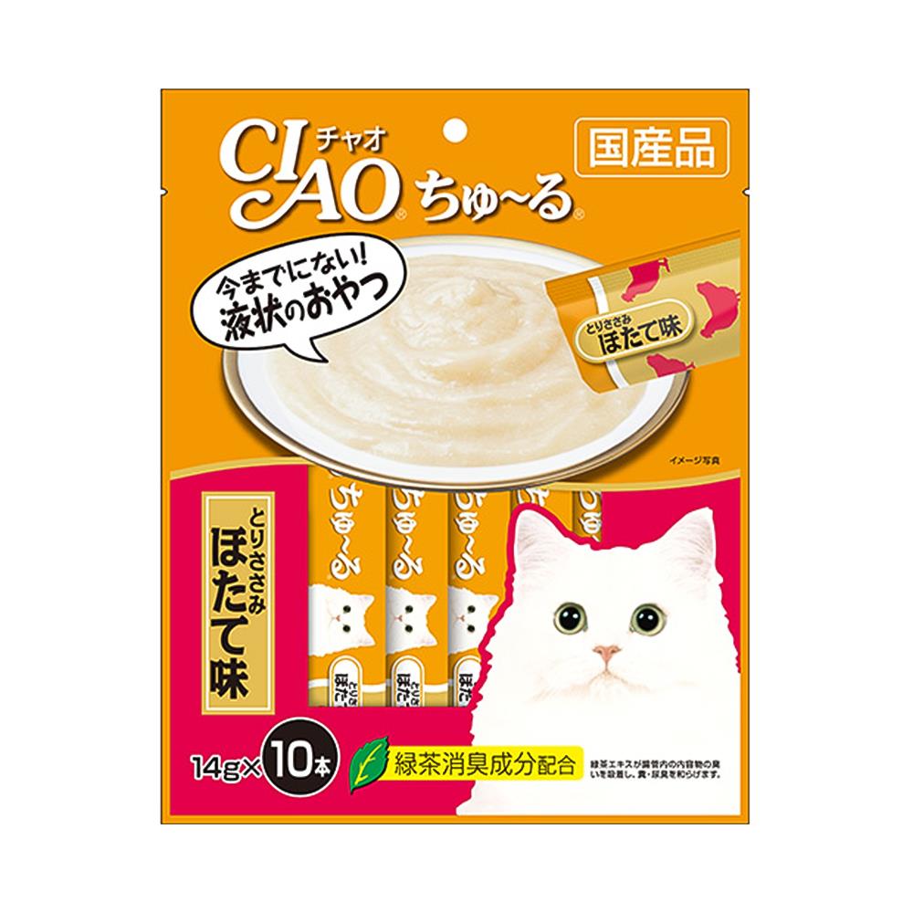 ขนมแมวเลีย CIAO-CHURU CHICKEN & SCALLOP แพ็ก 10 ชิ้น