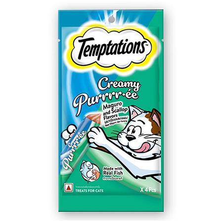ขนมแมวเลีย TEMPTATIONS CREAMY PUREE MAGURO & SCALLOP 48 กรัม (แพ็ก 4 ชิ้น)