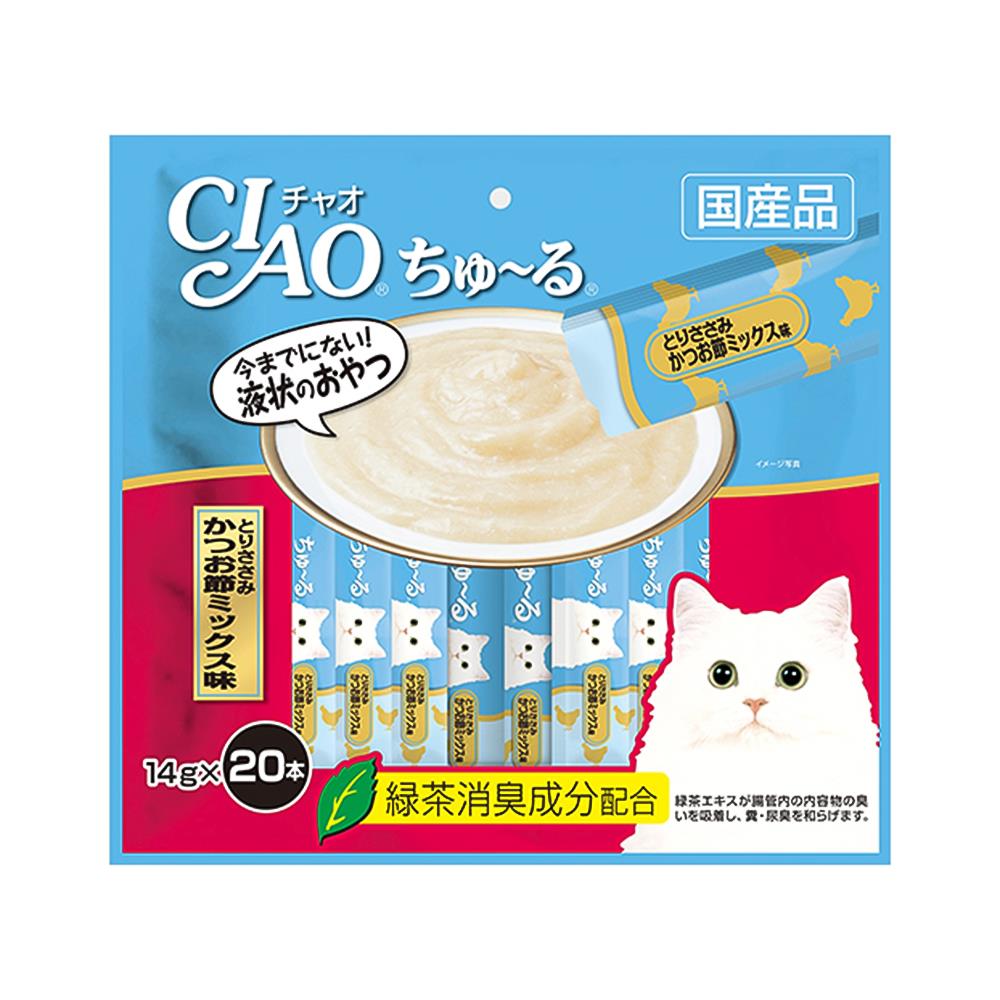 ขนมแมวเลีย CIAO-CHURU CHICKEN & KATSUO SLICE แพ็ก 20 ชิ้น