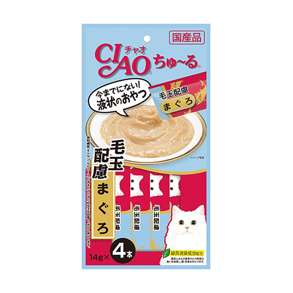 ขนมแมวเลีย CIAO-CHURU TUNA & HAIRBALL แพ็ก 4 ชิ้น