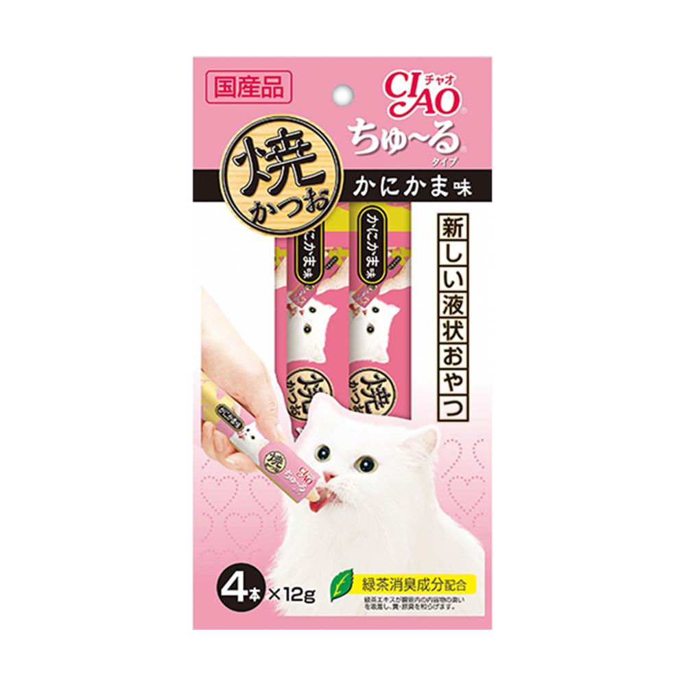 ขนมแมวเลีย CIAO-CHURU TUNA GRILL CRAB FLAVOR แพ็ก 4 ชิ้น