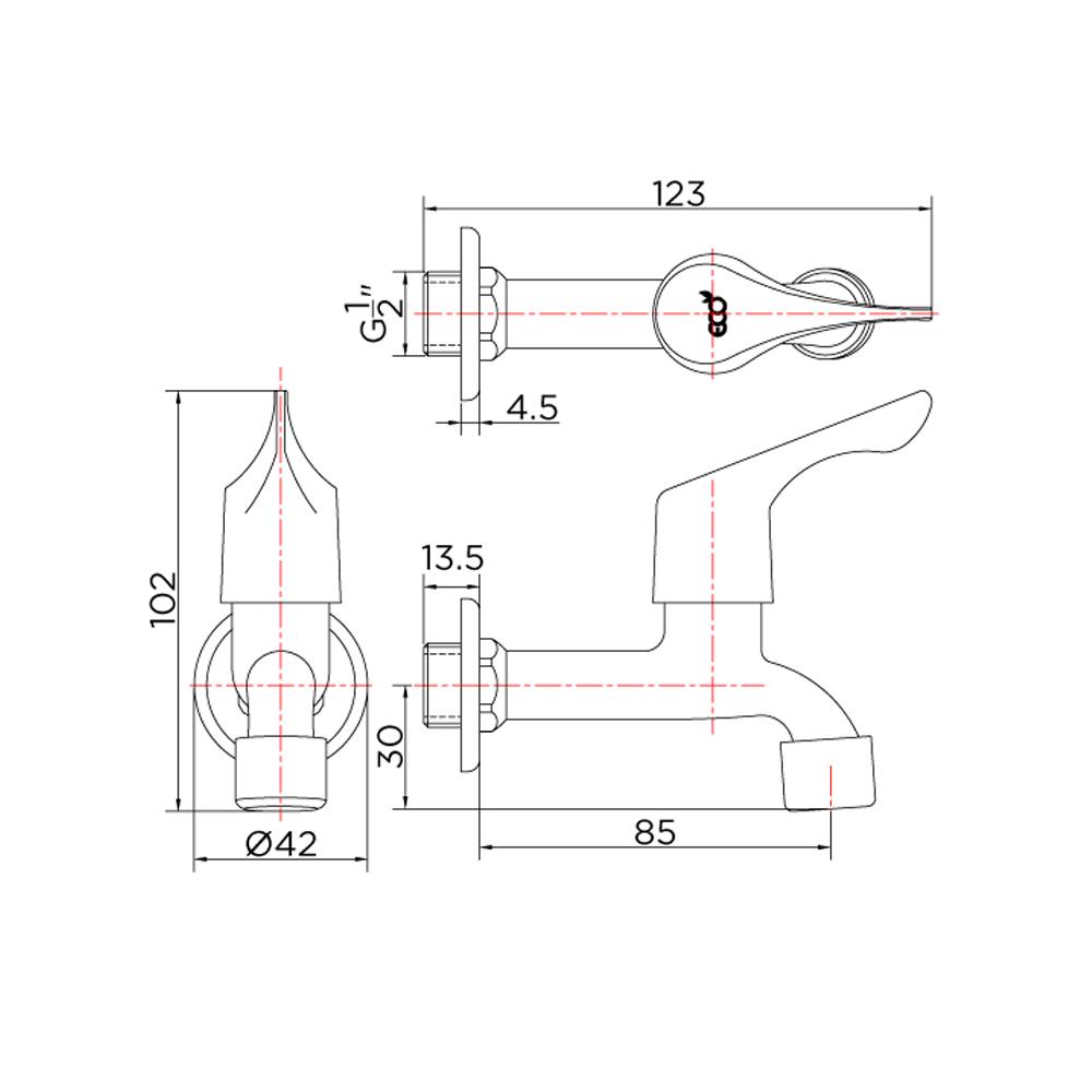ก๊อกล้างพื้น 1 ทาง GLOBO OF-13-410-50(M) สีโครม