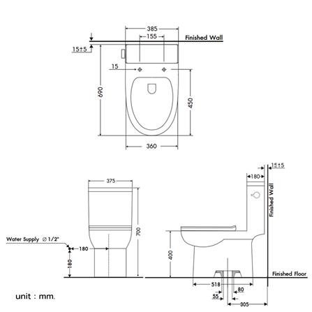 สุขภัณฑ์ 1 ชิ้น NASCO NC-8588-WA 4.5 ลิตร สีขาว_1