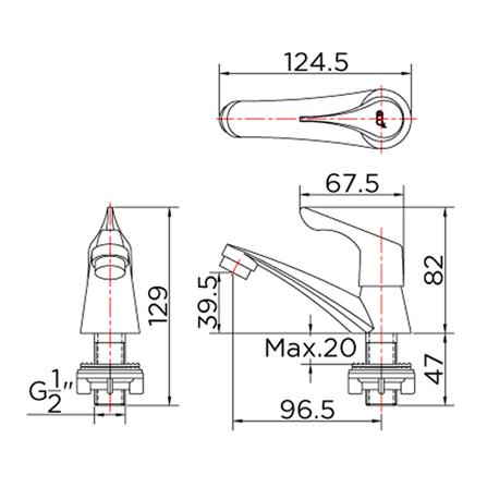 ก๊อกอ่างล้างหน้า GLOBO OF-13-100-50(M) สีโครม_1