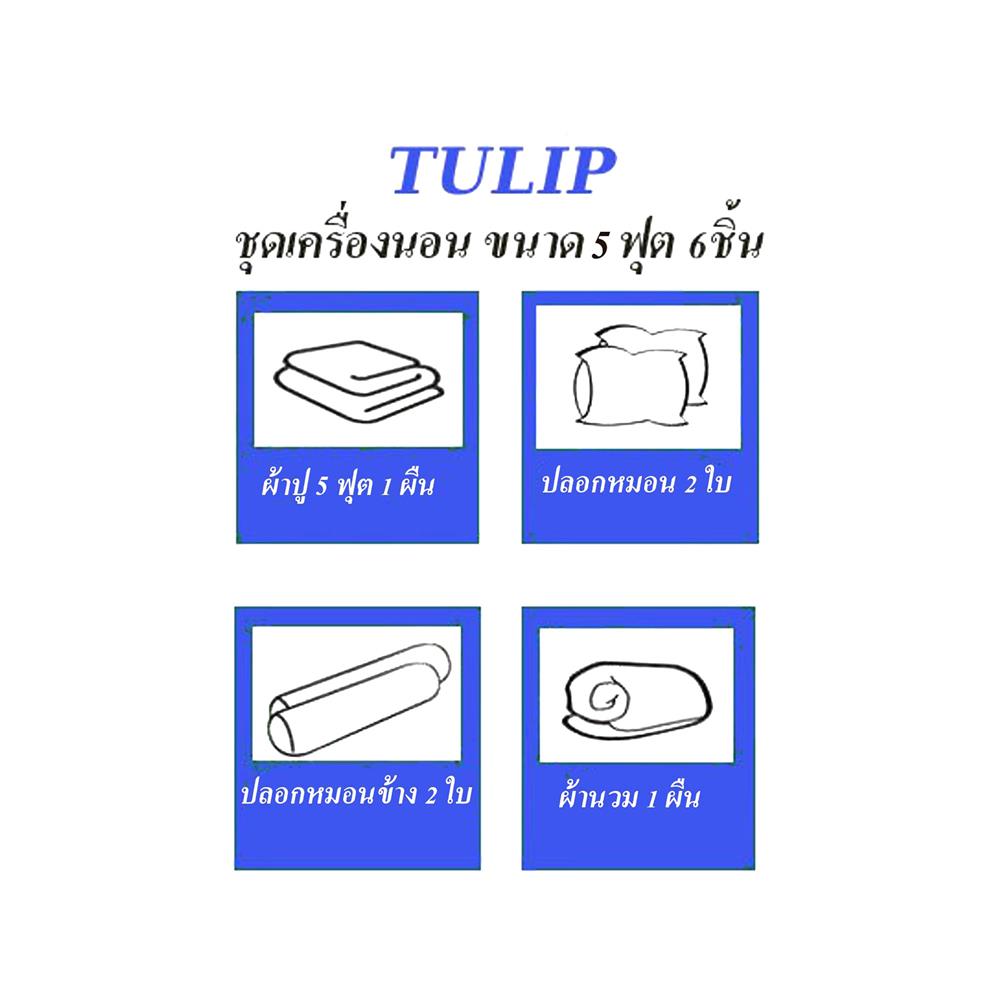 ชุดผ้าปูที่นอน 5 ฟุต 6 ชิ้น TULIP IN THE MOMENT 60236-DL412