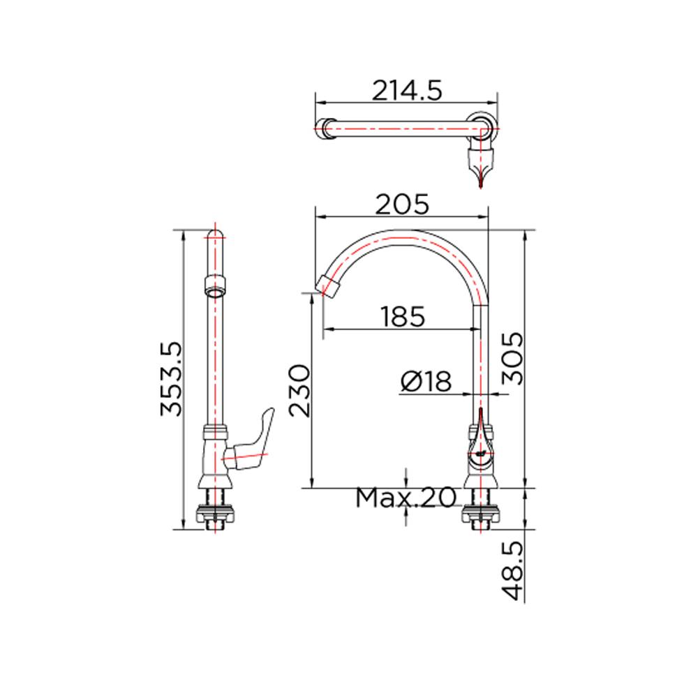ก๊อกซิงค์เดี่ยวเคาน์เตอร์ GLOBO OF-13-511-50(M) สีโครม