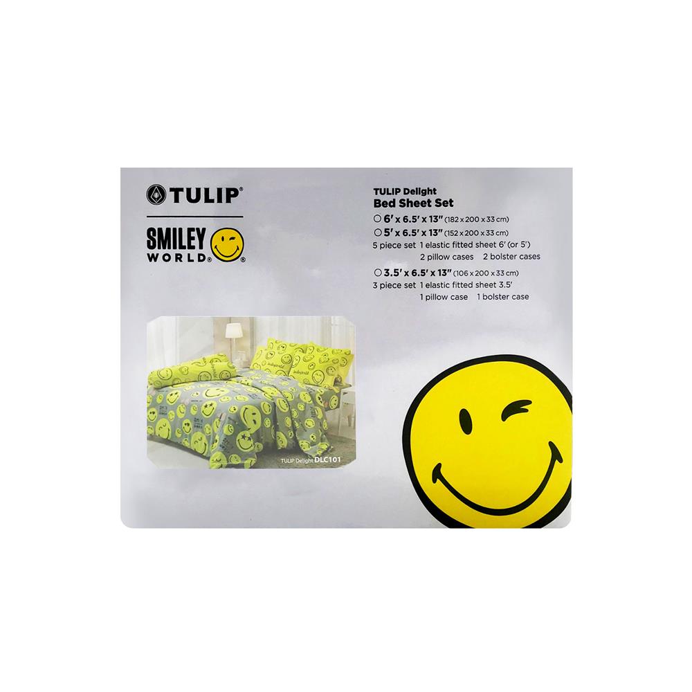ชุดผ้าปูที่นอน 6 ฟุต 5 ชิ้น TULIP SMILEY WORLD 60012-DLC101
