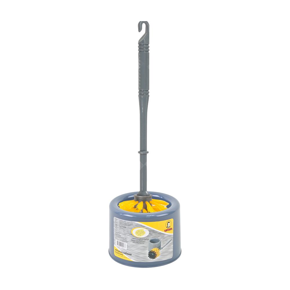 แปรงล้างสุขภัณฑ์หัวกลมพร้อมฐานวางทรงกลม BE MAN สีเหลือง/เทา