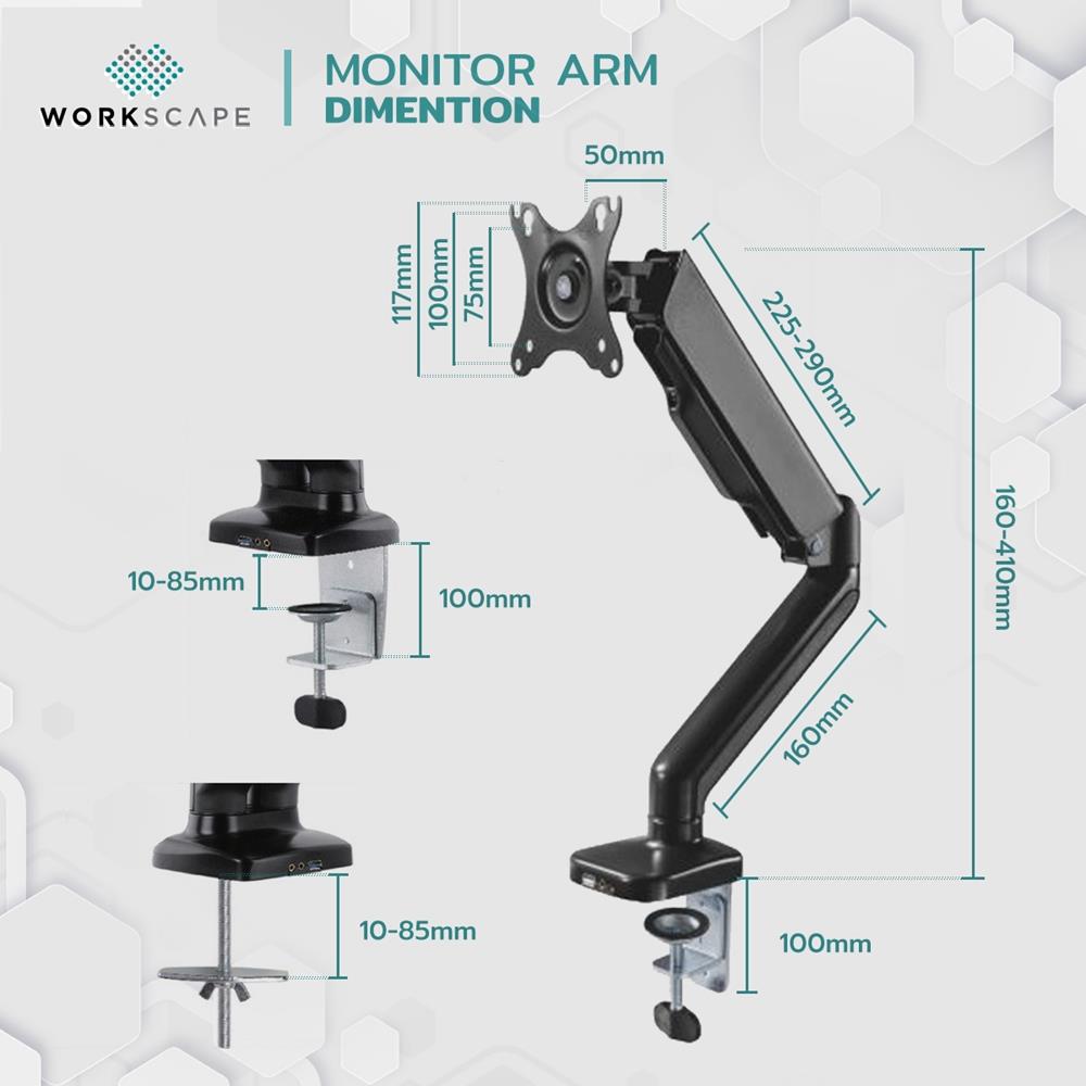 แขนจับจอมอนิเตอร์ WORKSCAPE SPRING สีดำ